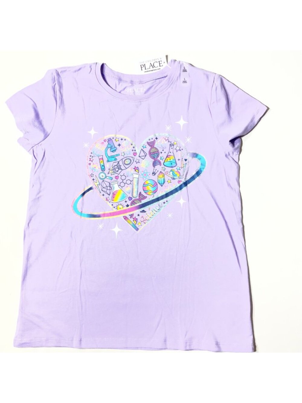 The Childrens Place Girls Lavender Science-Themed Graphic T-Shirt Short Sleeves